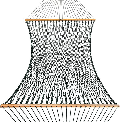 Original Pawleys Island Deluxe Green DuraCord Rope Hammock – 13 ft. x 60 in., 2-Person, 450 lb Capacity, Oak Spreader Bar, Zinc-Plated Hardware, Handcrafted in The USA