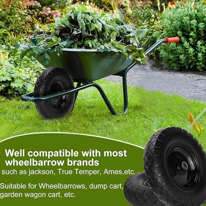Upgraded 16" Flat Free Wheelbarrow Wheels and Tires, 4.80/4.00-8 Solid Tires with 5/8" & 3/4" Bearings,14"-16" Universal Fit Wheelbarrow Wheels for Wheelbarrows/Garden Trailer