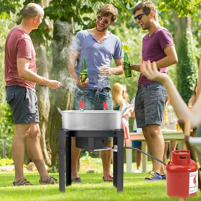 OT1808 Propane Deep Fryer with 18Qt Square Deep Fryer Pot – High Grade Strainer Basket Aluminum Pot for Fish Fry, Seafood Pot – Propane Burners for Outdoor Cooking Include Thermometer