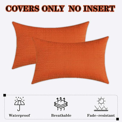 Kevin Textile Fall Outdoor Waterproof Throw Pillow Covers Decorative Farmhouse Water Resistant Checkered Cushion Covers for Tent Patio Garden Couch Sofa Pack of 2 (12x20 Inch Orange)