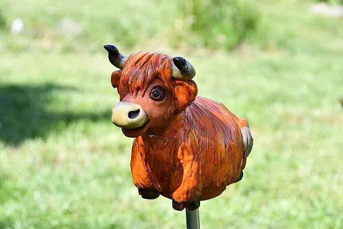 Ceramic Garden Decor - Cow Lawn stake - Outdoor statue - Perfect, unique gifts for gardeners woman, men, yard gifts - Handmade, Frostproof
