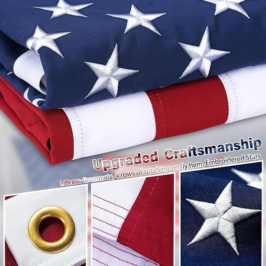 Deluxe Cotton American Flag 4x6 FT for Outside, Tear Resistant US Flags High Wind with Embroidered Stars, Sewn Stripes, the Best Indoor Outdoor Flag