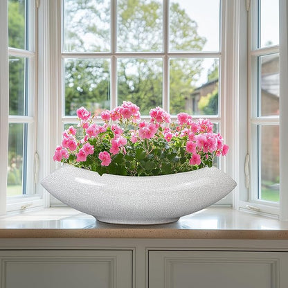 Ceramic Bonsai Tree Pot - 18 Inch Ceramic Pots for Plants, Large Succulent Planter with Drainage Hole for Indoor Outdoor, Unique Planters for Flower, Home Decor, Gardening Gifts, White-Black