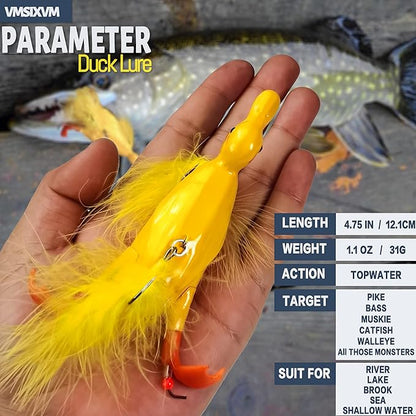 Duck Lures for Bass Fishing, Realistic Topwater Baby Duckling Baits Floating Artificial Hard Swimbaits for Pike Musky Catfish Freshwater Saltwater Fishing, 4.8 inch