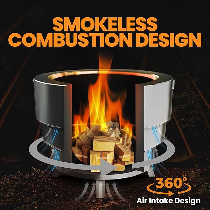 Slinky Stove Smokeless Fire Pit for Outdoor Wood-Burning - 23-Inch Patented Collapsible Firepit with Cooking Grill - Portable Stainless Steel Solo Pit for Camping, Backyard, Patio Bonfires