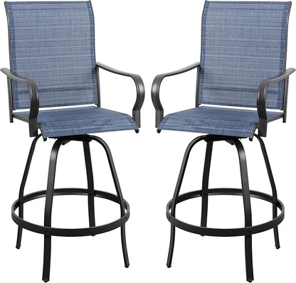 Vongrasig 2 Piece Patio Swivel Bar Chairs, All Weather Metal Textile High Swivel Bar Stools Chairs, Outdoor High Top Bistro Set for Backyard, Lawn Garden, Balcony, Denim Blue