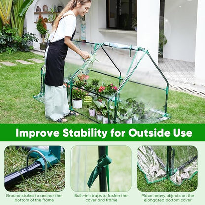 Greengro Mini Greenhouse, 71" x 36" x 36" Portable Greenhouses for Outdoors with Roll-up Zipper Door, Ground Stakes & 20 T-Shaped Plant Tags, Waterproof UV-Resistant Green House for Indoor
