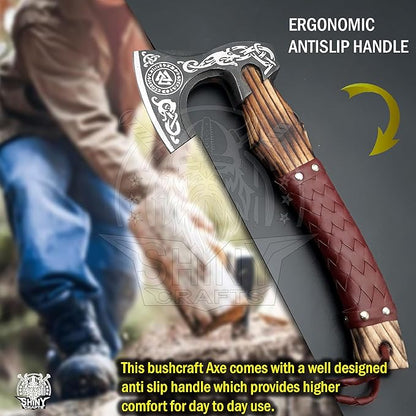 SHINY CRAFTS® Handcrafted Decorative Viking Axe with Leather-Wrapped Handle & Sheath – Engraved Blade – Ceremonial Collectible Gift for Men, History Buffs, Cosplay & Display (Set of 8 Viking Axes)