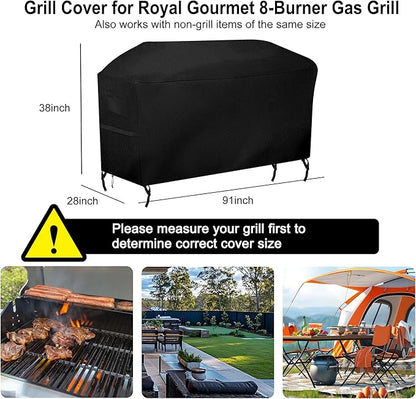 Charcoal Grills Cover for Royal Gourmet 8-Burner Gas Grill,Outdoor Waterproof BBQ Grill Cover Outdoor Grill Cover Barbeque Cover(91" Lx 28" W x 38" H)