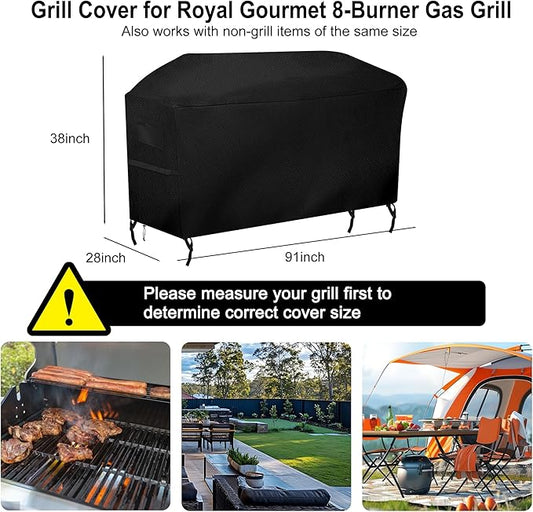 Charcoal Grills Cover for Royal Gourmet 8-Burner Gas Grill,Outdoor Waterproof BBQ Grill Cover Outdoor Grill Cover Barbeque Cover(91" Lx 28" W x 38" H)
