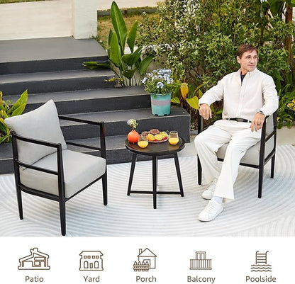 NATURAL EXPRESSIONS Outdoor Patio Furniture Conversation Sets 3 Pieces Patio Lawn Chair Set Porch Chairs with Metal Table for Balcony Yard Garden Lawn Poolside