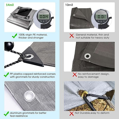 Yescom 30x40FT 14 Mil Heavy Duty Reinforced Poly Tarp Reversible Waterproof Tarpaulin Ground Sheet Cover Reversible Silver Black Tarps