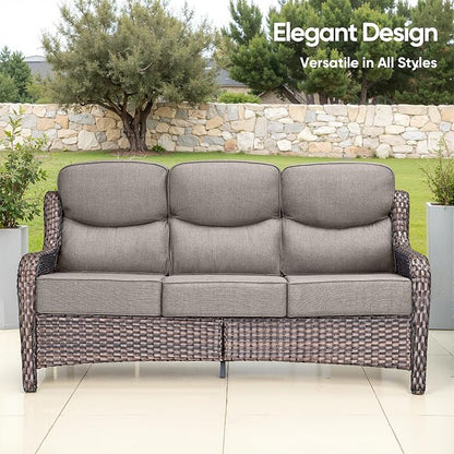 Swivel Patio Chairs sofa Set of 5 with 6" Thick Cushion - Wicker Outdoor Swivel Rocker Patio Chair ,Sofa/Glass coffee table, High Back Comfortable Outdoor Glider Chairs - Brown Wicker Grey Cushions