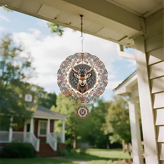 Wind Spinners Outdoor, Brown Retro Elk Deer 3D Stainless Steel Wind Sculpture Spinner for Garden Outside Hanging Decor Mother's Day Christmas Birthday Gifts for Women Men Mom Nana 9.8 in