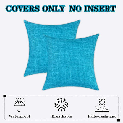 Kevin Textile Pack of 2 Outdoor Waterproof Throw Pillow Covers Solid Checkered Linen Decorative Farmhouse Pillowcases for Garden Patio Tent Balcony Couch Sofa 24 x 24 Peacock Blue