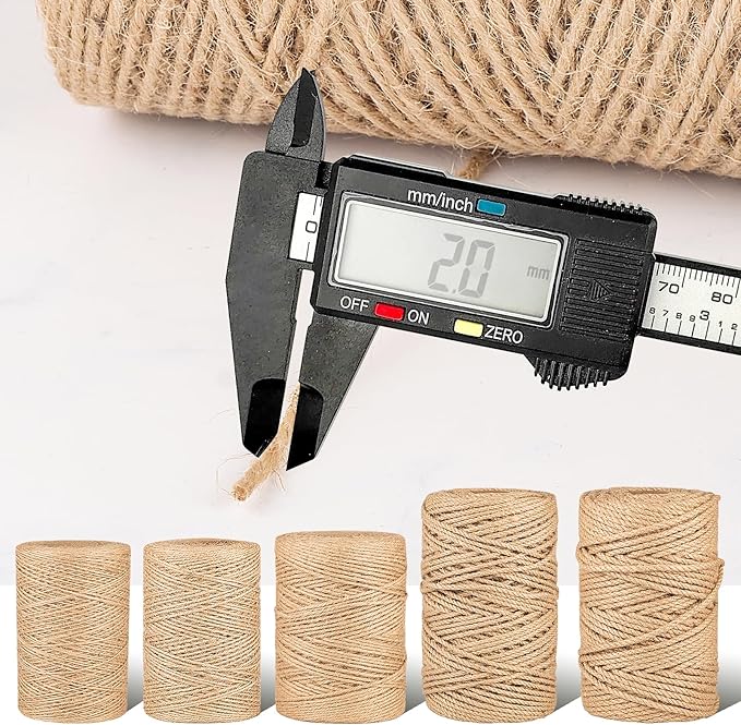 Natural Jute Twine String,Bulk Jute Rope Cord Twine for Crafting Gardening,Roll of Thick and Thin Twine for Gift Wrapping,Brown Decorative Rope,Ornament Twine for Cat Scratch Post (2mm x 656ft)