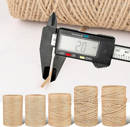 Natural Jute Twine String,Bulk Jute Rope Cord Twine for Crafting Gardening,Roll of Thick and Thin Twine for Gift Wrapping,Brown Decorative Rope,Ornament Twine for Cat Scratch Post (2mm x 656ft)