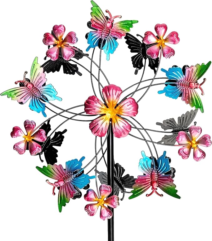 38" Double Blade Butterfly Wind Spinners Outdoor, Colorful Butterflies Kinetic Outdoor Decor for Patio, Lawn & Garden Decor