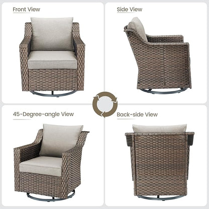 Outdoor Patio Wicker Swivel Chairs - Set of 2 Outside Resin Rattan Rocker Glider Gliding Chair Rocking Armchairs for Front Porch Balcony Backyard Yard Deck Poolside Apartment – Brown/Beige
