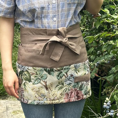 Garden Apron for Woman, Serve Apron Cute, Flora Half Apron with 8 Pockets, Valentines Gift for Mom Wife Girlfriend