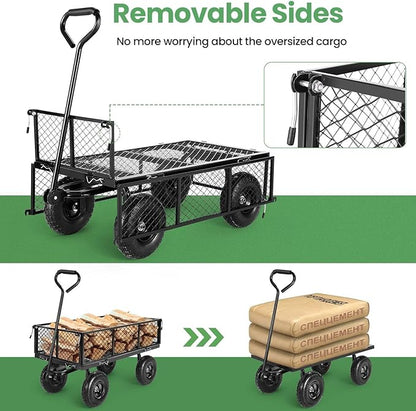 Homdox MAX 880LB Garden Cart, Heavy Duty Garden Wagon, Mesh Foldable Garden Cart, Pullable Gardens Wagon with 180° Rotating Handle, Collapsible Garden Carts for Yard Beach Farm, Black with Bag