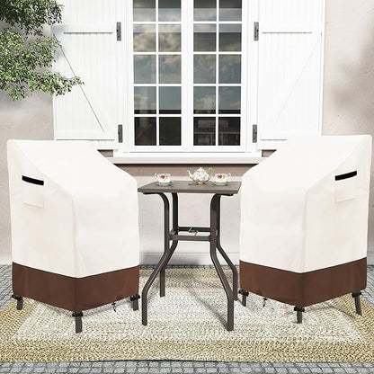 Stackable Patio Chair Covers Waterproof Patio Furniture Covers, 28 W x 36 D x 47 H InchesFits for 4-6 Stackable Dining Chairs 2 Pack (Beige & Brown)