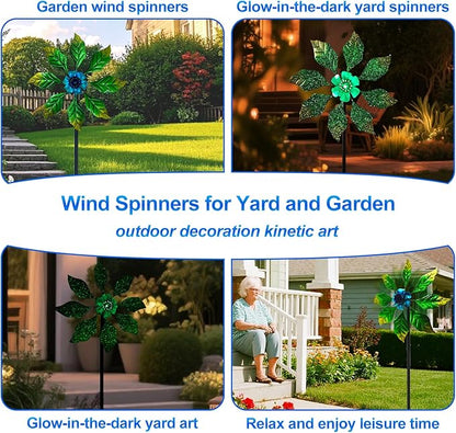Glow-in-Dark Metal Wind Spinner for Yard and Garden, Outdoor Luminous Wind Spinners Yard Art Garden Decor (13.4" W x 47" H) Blue