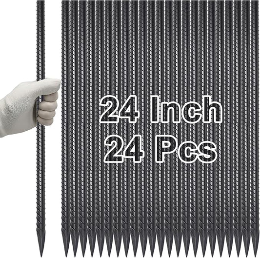 VVOKGO Rebar Stakes 24 Inch Ground Straight Concrete Form Stakes Heavy Duty (24pcs), 3/8" Diameter Metal Steel Spikes Anchors with Chisel Point End for Plant Support, Garden Border,Landscape Edging