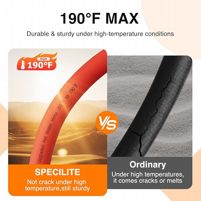 SPECILITE 3/4" Hot/Cold Short Leader Garden Water Hose 15 ft, -50℉-190℉, Flexible & Lightweight Rubber Pipes With 3/4" Brass Fittings for Yard, Outdoor, Farm, Red