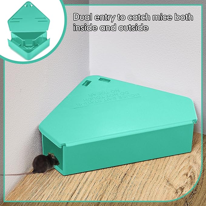 Qualirey 36 Pcs Mice Station with Key Triangle Bait Station Reusable Rodent Trap Bait Box, Keeps Children and Pets Safe Indoor & Outdoor, Bait Not Included, Suitable for Small Mice (Blue)