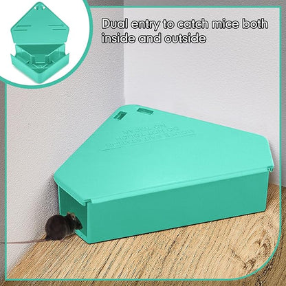 Qualirey 36 Pcs Mice Station with Key Triangle Bait Station Reusable Rodent Trap Bait Box, Keeps Children and Pets Safe Indoor & Outdoor, Bait Not Included, Suitable for Small Mice (Blue)