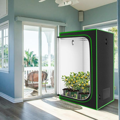 MELONFARM 4x4 Grow Tent, 48"x48"x80'' High Reflective 600D Diamond Mylar Canvas with Observation Window and Floor Tray for Hydroponic Indoor Plant Growing