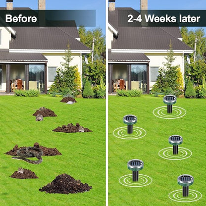 Mole Repellent Solar Powered 10 Pack Snake Repellent Ultrasonic, Groundhog Repeller,Gopher Repeller Sonic Mole Deterrent Spikes, Snake Gopher Mole Vole Repellent Outdoor for Lawn Garden & Yard
