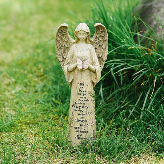 DUSVALLY 10" H Resin Angel Statue, Garden Figurine Outdoor Decoration Waterproof Sculpture for Yard Lawn Porch, Healing Gift