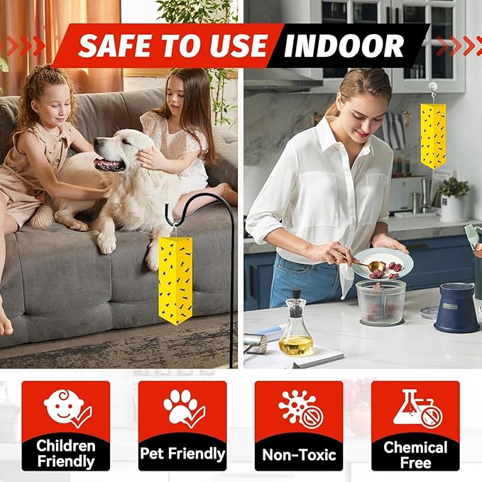 LULUCATCH Sticky Fly Traps, 10 Pack Fly Traps Indoor with Hanging Hook, Odorless Yellow Sticky Gnat Traps for Mosquitoes, Non-Toxic Bug Catchers for Fleas, Drain Flies, Moths, Insects