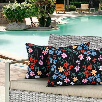 idee-home Outdoor Pillows with Inserts Included, Patio Outside Lumbar Pillows Waterproof Set of 2, 12 x 20 inch