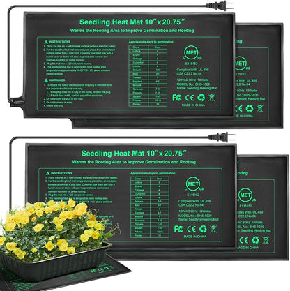 Bestio Seeding Heat Mat 10"x 20.75", 4 Pack Durable Seedling Heat Mat for Seed Starting, UL and MET Certified Waterproof Warming Mat Plant Heating Pad for Seed Germination,Hydroponics, Greenhouses