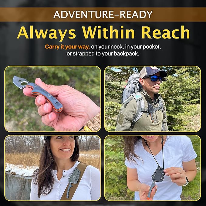 OUTDOOR ELEMENT Contour Feather Survival and Culinary Knives – VG10 Steel Fixed Blade with Fire Starter, Hex Driver, Knife Sharpener, Sheath & Built in Whistle - Built For Camping & Outdoor Adventure