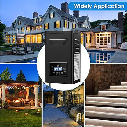 170W Low Voltage Landscape Transformer with Timer & Photocell for Landscape Lighting, 120V to 12V/15VAC, Stainless Steel, Weatherproof for Outdoor Landscape Lights,Yard Lights,Garden Lights