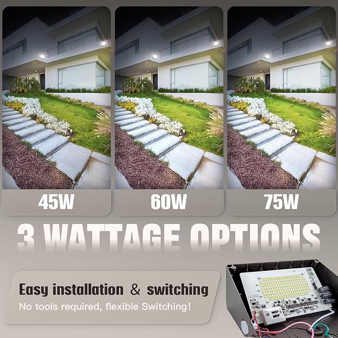 LED Wall Pack Light 75/65/50W with Dusk-to-Dawn Sensor, 11250 LM 6000/5000/4000K LED Security Flood Lighting, 120V Outdoor Wall Lights for Parking Lots|Warehouses|Factories|Yard