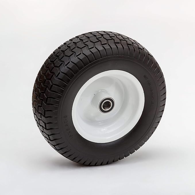 Flat Free Tire | Durable Rubber Replacement Wheel | Tire for Cart, Wagon | 1" Axle Bearing | 4" Hub