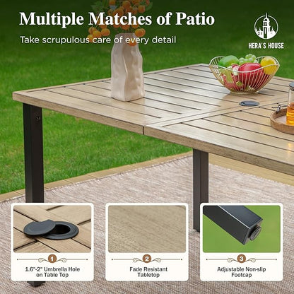 HERA'S HOUSE 7 Pieces Patio Dining Sets, Outdoor Table and Chairs Set, 6 x Dining Chairs with Rectangular Metal Table for Backyard Garden Lawn Restaurant