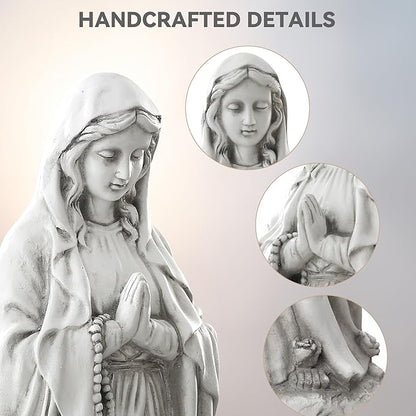 Virgin Mary Praying Statue-Large 29.5 Inch Outdoor Religious Statue Made of Magnesium Oxide Stone,Durable Garden Sculpture for Yard Patio Lawn, Brings Peaceful Blessings,Antique White