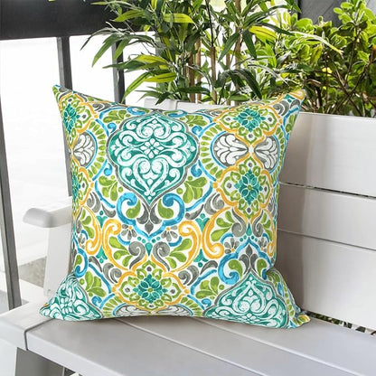 LVTXIII Outdoor Throw Pillows, Decorative Throw Pillows with Inserts, 16"x16" Square Pillows for Bed, Couch, Sofa and Patio Furniture, Set of 2, Damask Green