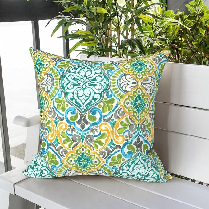 LVTXIII Outdoor Throw Pillow Covers 20 x 20 Inch, Covers ONLY Modern Cute Pattern Decorative Square Toss Pillow Case Pack of 2 for Home Patio Garden Sofa Bed Furniture, Damask Green