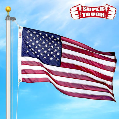 Super Tough 3Ft x 5Ft American Flag - Double Sided, Heavy Duty Nylon USA Flag with Embroidered Stars and Sewn Stripes Suitable for Outdoors - Red/White/Blue