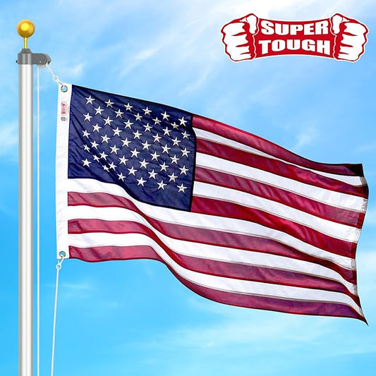 Super Tough 4Ft x 6Ft American Flag - Heavy Duty Nylon USA Flag with Embroidered Stars and Sewn Stripes Suitable for Outdoors - Red/White/Blue