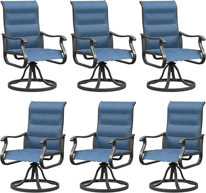 UDPATIO Patio Swivel Dining Chairs Set of 6, Outdoor Dining Chairs High Back with Padded All Weather Breathable Textilene, Metal Rocking Frame for Lawn Garden Backyard, Navy