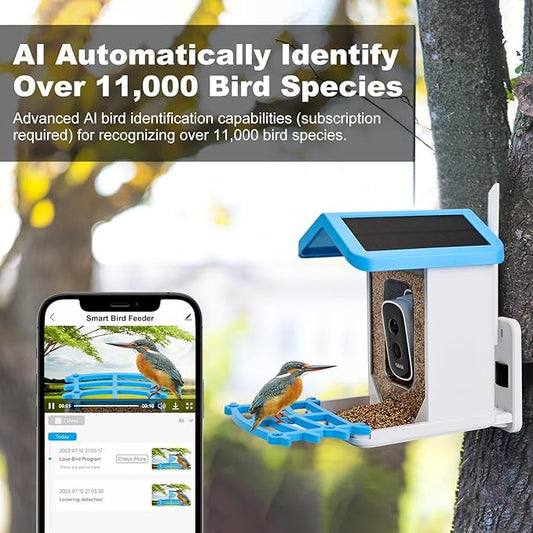 Smart Bird Feeder with Camera Solar Powered & Wireless Outdoor, HD Auto-Capture with Instant Alerts, Live Video Streaming via 2.4G WiFi, Weatherproof Auto-Recording Design, Gift for Bird Lovers