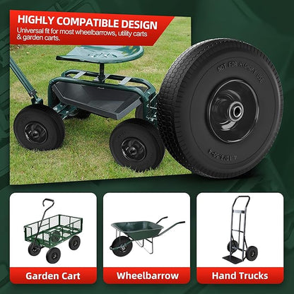 4.10/3.50-4 Tire and Wheel Flat Free,10-Inch Solid Wheel Replacement with 5/8 Extra 3/4 &1/2 Bearings,2.2" Offset Hub -Compatible with Hand Truck,Wheelbarrow,Dolly(Wave,Black)